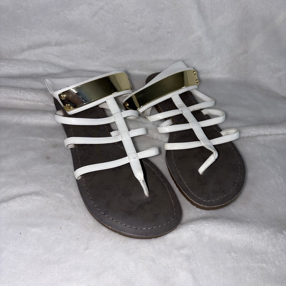 Jessica Simpson Elusta Gold Ankle Cuff Sandal 8.5  Gladiator Strappy Boho GUC